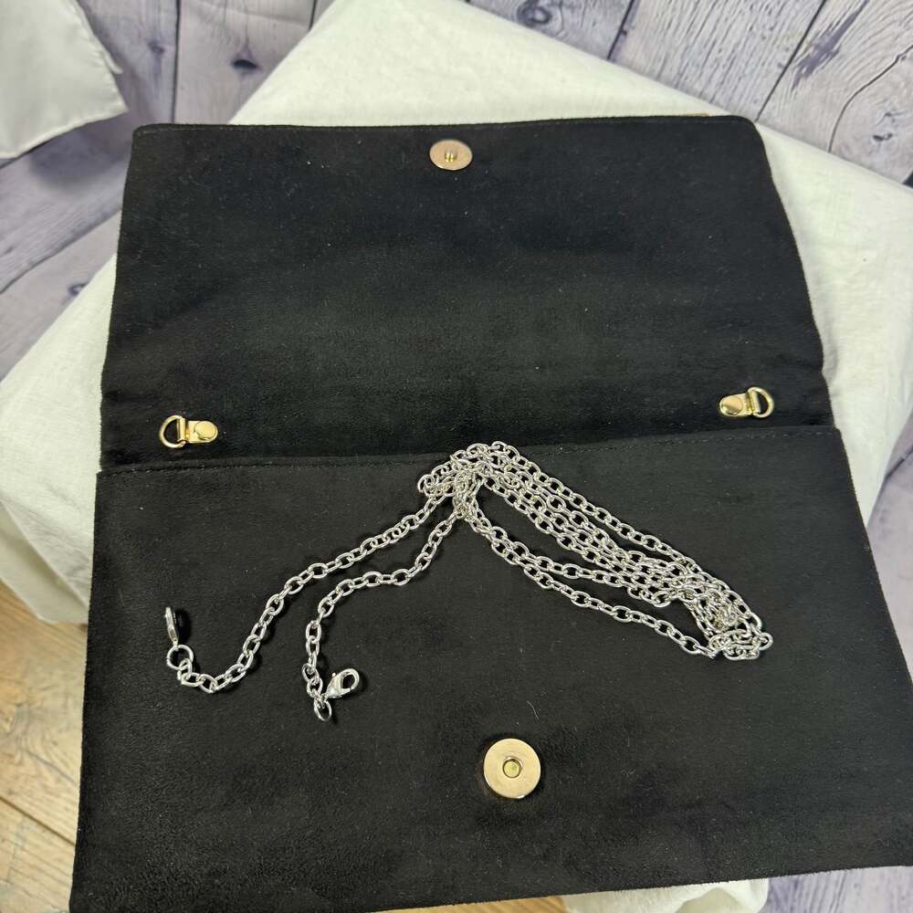Embroidered crossbody with Chain. Suede Feel - Picture 6 of 8